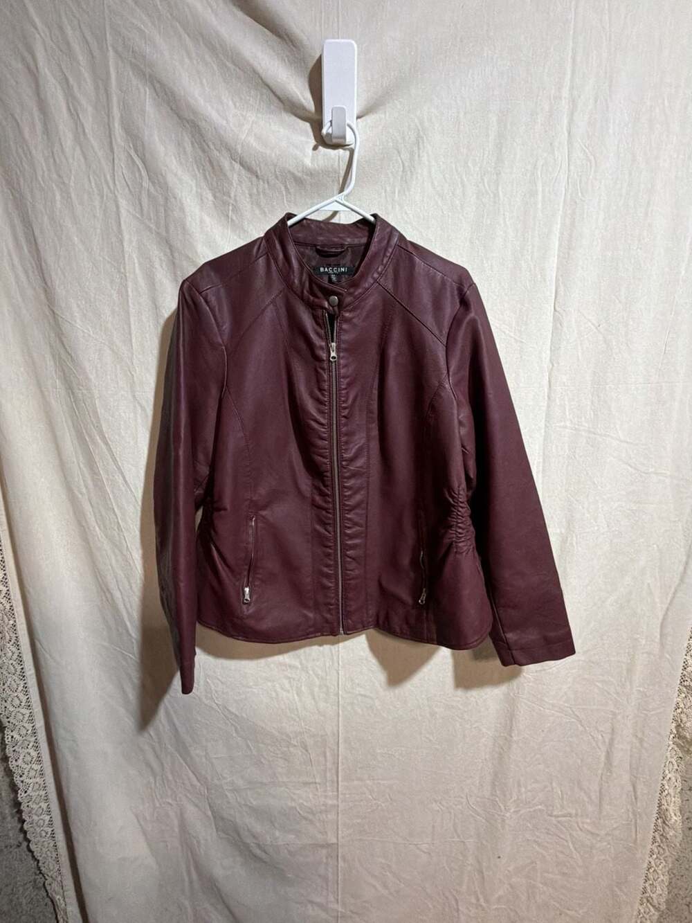 Baccini Faux Leather Moto Jacket in Burgundy, Size 2X